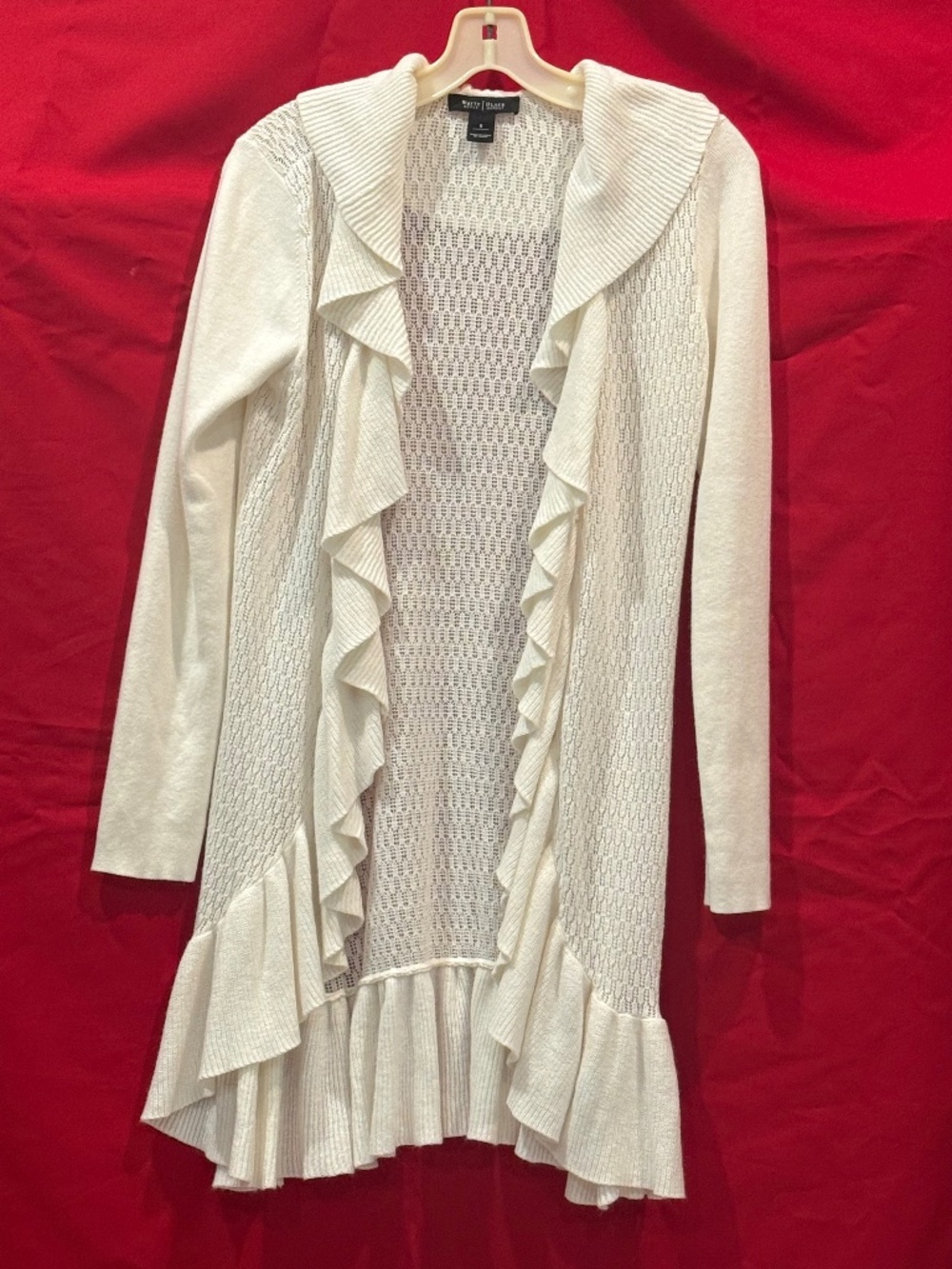 WHITE HOUSE BLACK MARKET RUFFLED CARDIGAN SMALL